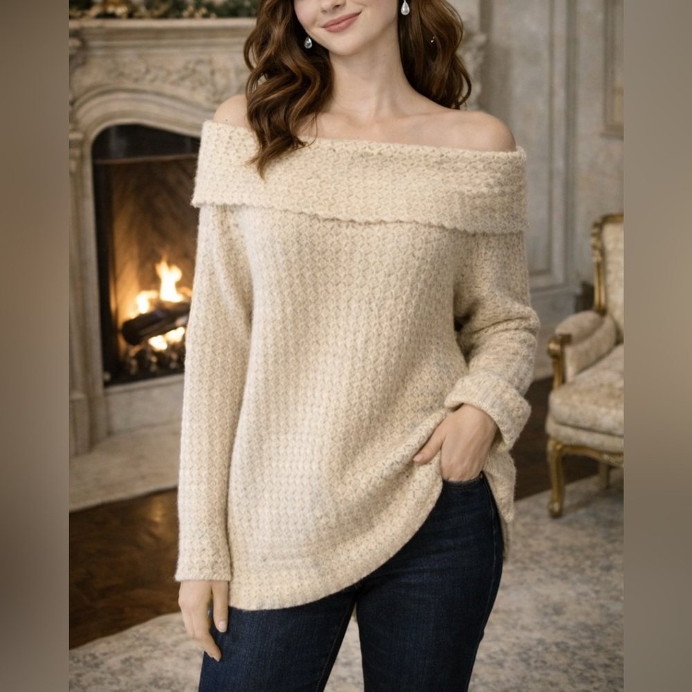 JONES NEW YORK Sweater Cream XL Open Weave Crochet  Shell & Belt NWT $149